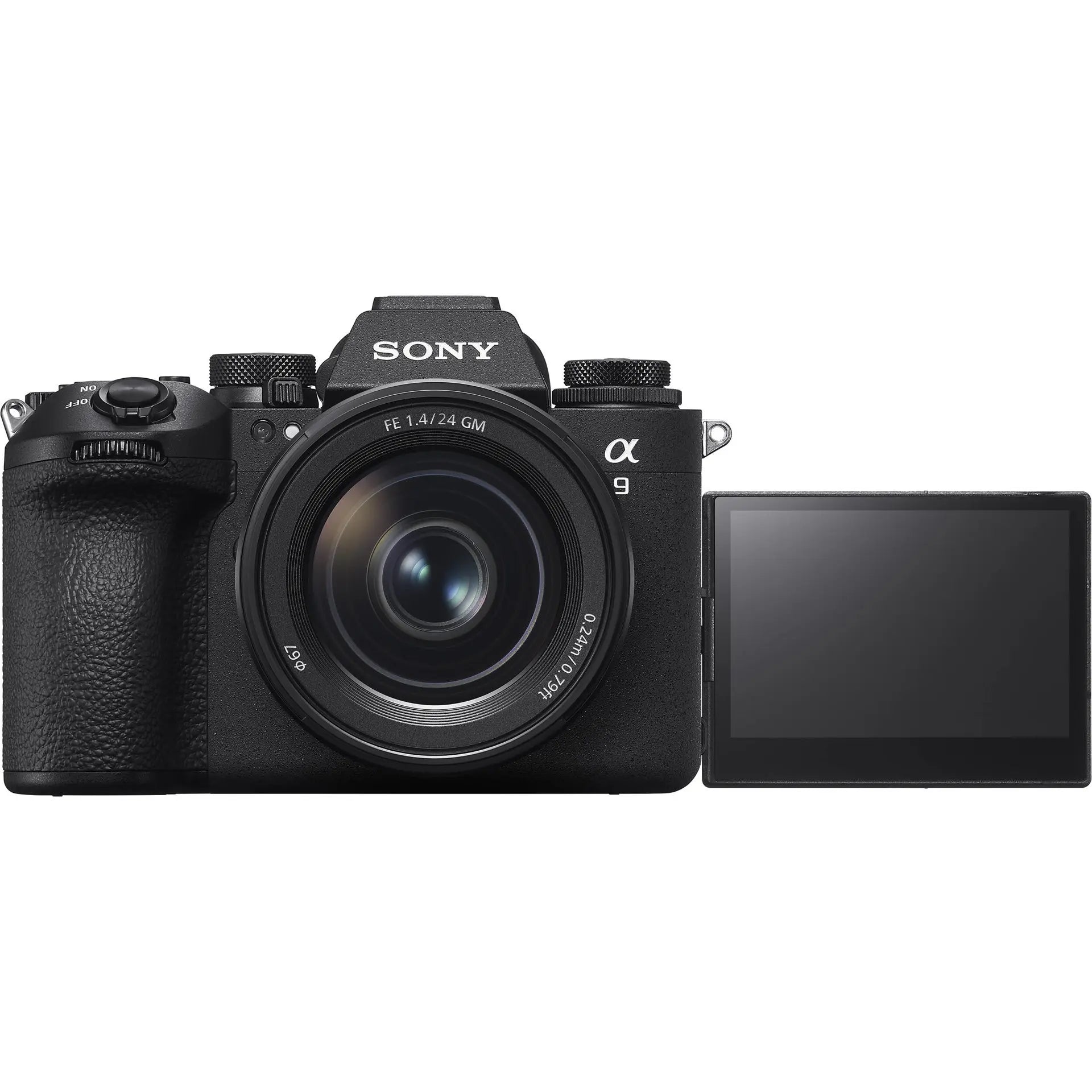 Sony camera with flip-out screen on a white background