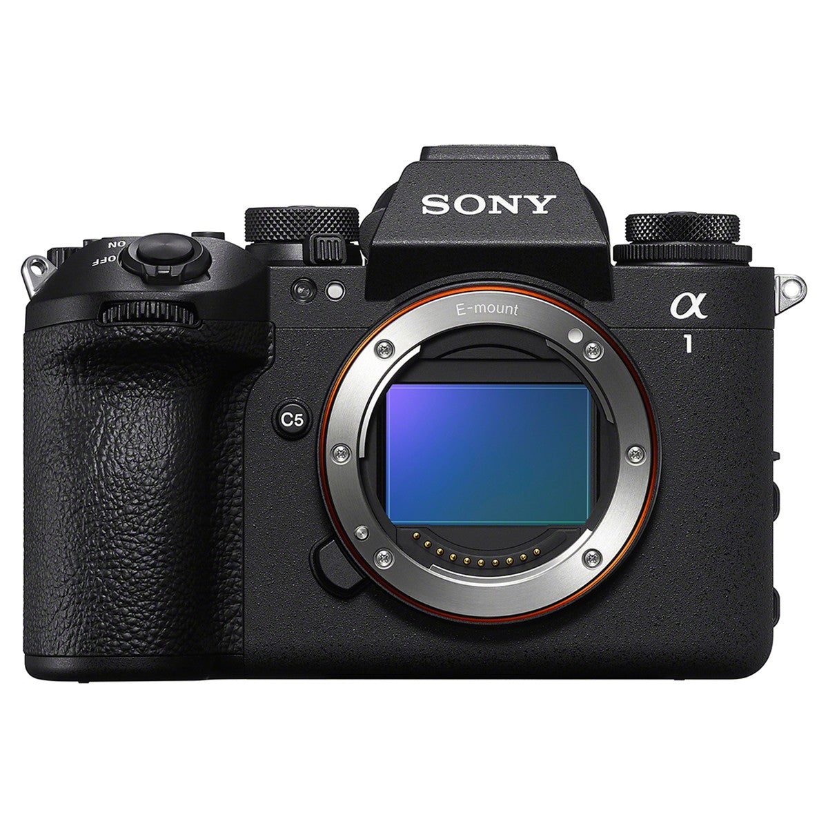 Sony Alpha 1 II full-frame mirrorless camera body front view with exposed sensor and E-mount lens mount, no lens attached