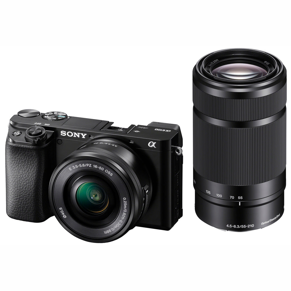 Sony A6100 Interchangeable Lens Camera with E PZ 16-50mm and E 55-210mm OSS Lenses - (Black) - ILCE6100Y/B